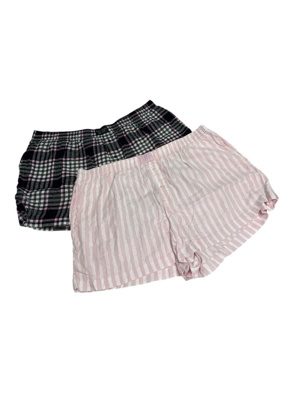Victorias Secret Lot Of 2 XL Womens Sleep Shorts Plaid & Striped Lounge Pajama